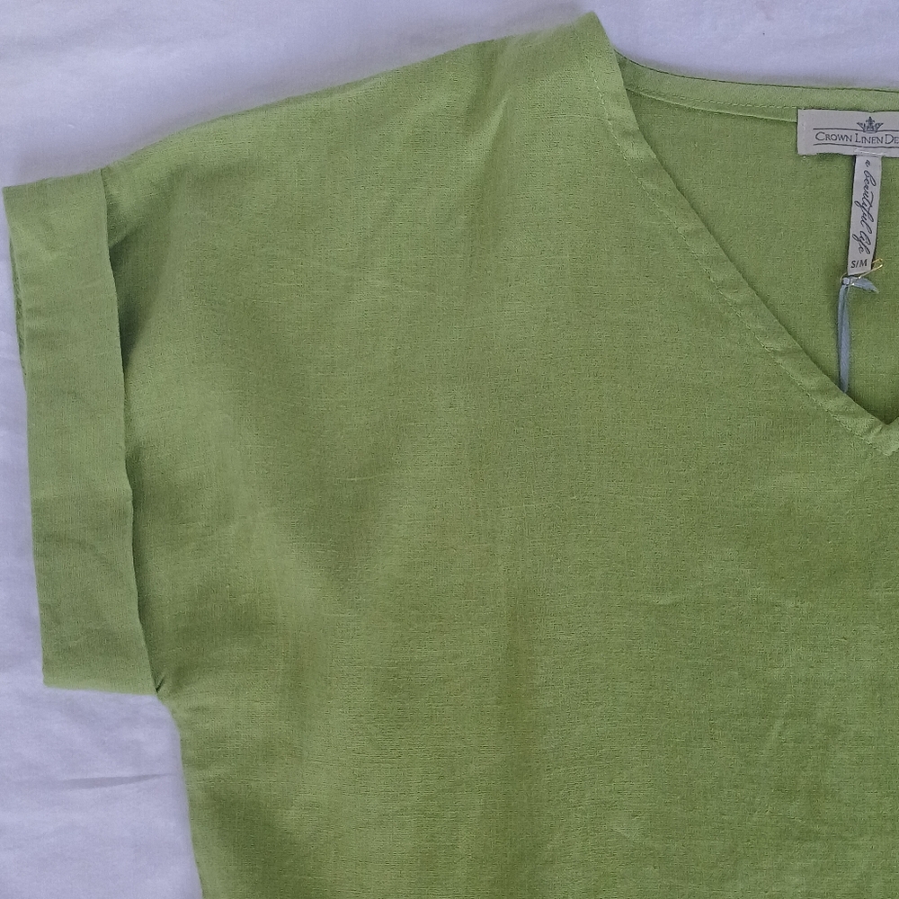 Crown Linen Designs Womens Tunic Green Small/Medium 100% Linen. - Picture 5 of 13